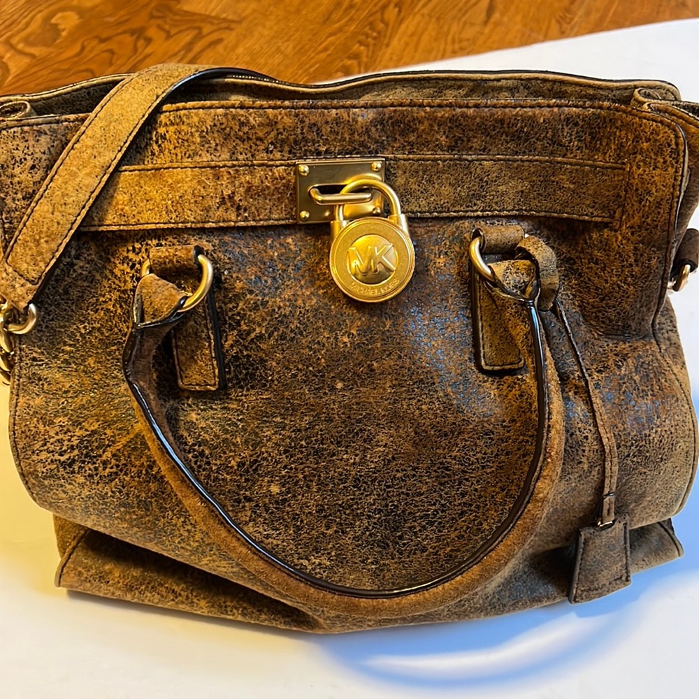 Michael Kors Hamilton sueded leather lock and key handbag